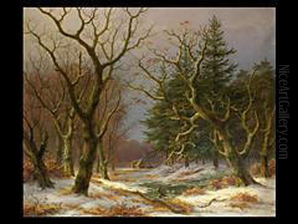 Winter-waldlandschaft Mit Enten Oil Painting by Caesar Bimmermann