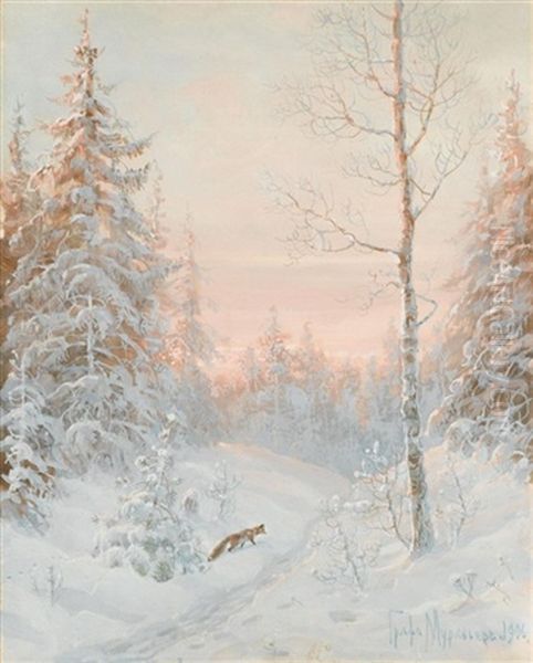 The Fox Oil Painting by Vladimir Leodinovitch (Comte de) Muravioff