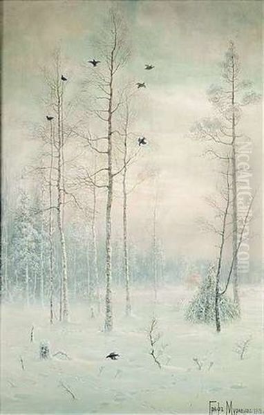 Fasanenjagd Im Winterlichen Wald Oil Painting by Vladimir Leodinovitch (Comte de) Muravioff