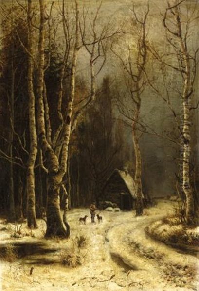 Huntsman In The Forest Oil Painting by Vladimir Leodinovitch (Comte de) Muravioff