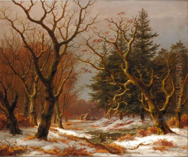 Winter Woodland Oil Painting by Caesar Bimmermann