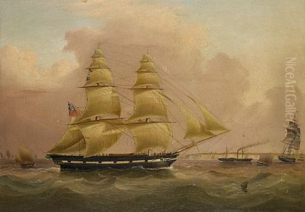 The Trading Brig 'eliza' In Two Positions Off The North Foreland With Other Shipping In The Downs Nearby Oil Painting by John Murday