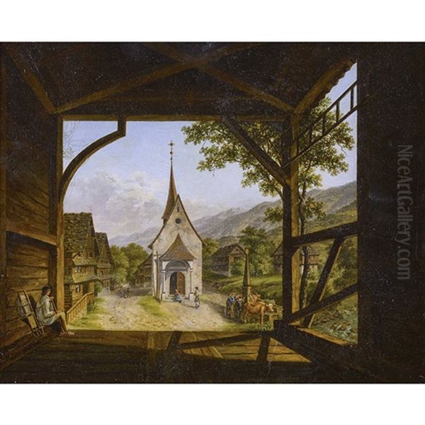 Bauerliche Landschaftspartie Mit Einer Kapelle Oil Painting by Heinrich Murer