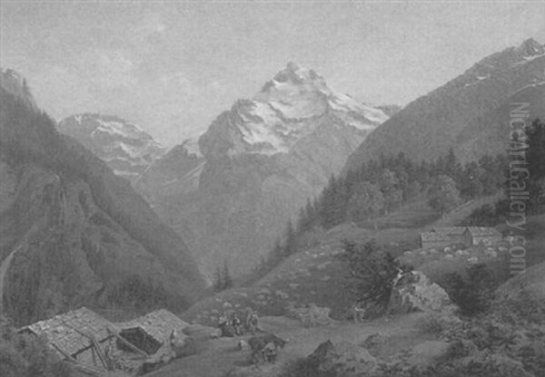 Maderanertal Im Kanton Uri Oil Painting by Heinrich Murer