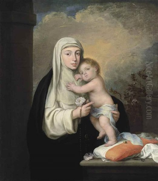 Saint Rose Of Lima With The Christ Child Oil Painting by Bartolome Esteban Murillo