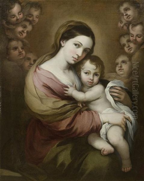 Madonna Mit Kind, Umgeben Von Cherubinen Oil Painting by Bartolome Esteban Murillo