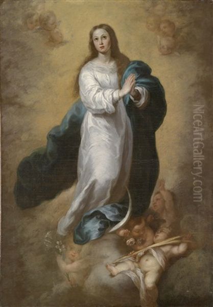 Madonna Mit Engeln Oil Painting by Bartolome Esteban Murillo