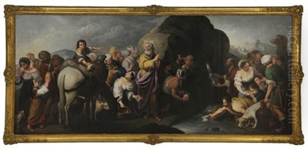 Moses Striking Water From The Rocks Oil Painting by Bartolome Esteban Murillo