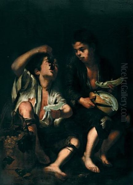 Deux Garcons Mangeant Des Melons Et Du Raisin Oil Painting by Bartolome Esteban Murillo