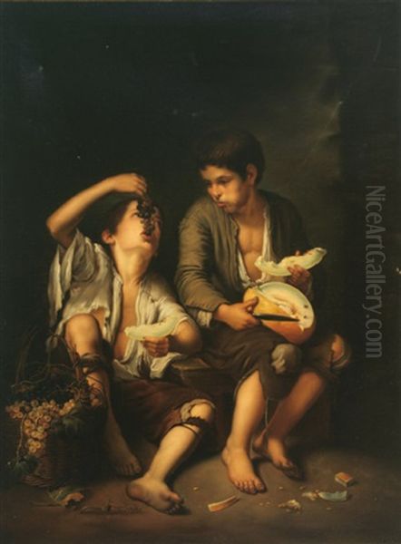 Boys Eating Grapes And Melon Oil Painting by Bartolome Esteban Murillo