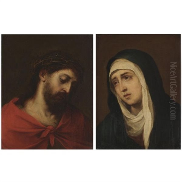 Mater Dolorosa (+ Ecce Homo, Lrgr; Pair) Oil Painting by Bartolome Esteban Murillo