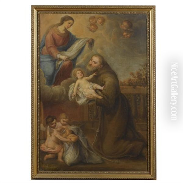 The Virgin Mary And Saint Felix Of Cantalice Holding The Infant Jesus In His Arms Oil Painting by Bartolome Esteban Murillo