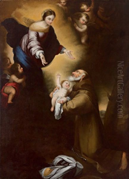 Der Heilige Felix Von Cantalice Empfiehlt Den Jesusknaben Der Madonna Oil Painting by Bartolome Esteban Murillo