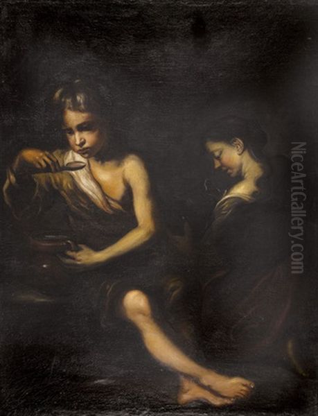 Zwei Kinder Mit Krugen Oil Painting by Bartolome Esteban Murillo