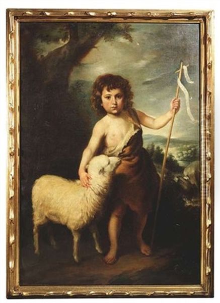 Der Hl. Johannes D. Taufer Als Kind Mit Dem Lamm Oil Painting by Bartolome Esteban Murillo