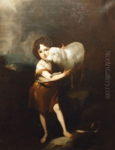 The Boy John The Baptist Embracing The Lamb Oil Painting by Bartolome Esteban Murillo