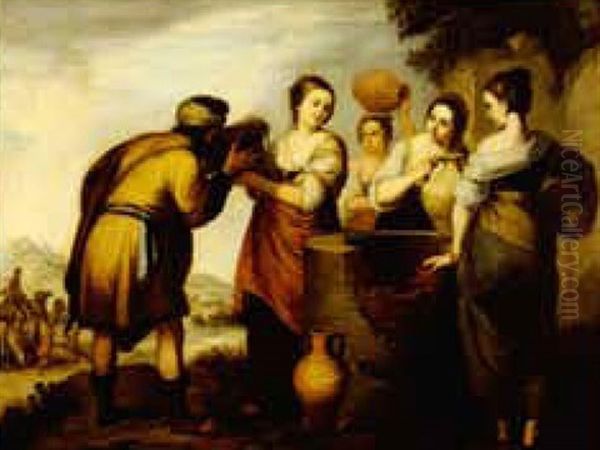 Rebecca And Eliezer Oil Painting by Bartolome Esteban Murillo