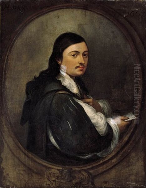 Portrait Of Nicolas De Omazur (1609-89), Half-length, In A Black Slashed Doublet, Holding A Letter In His Right Hand by Bartolome Esteban Murillo