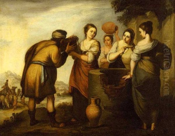 Rebecca And Eliezer Oil Painting by Bartolome Esteban Murillo