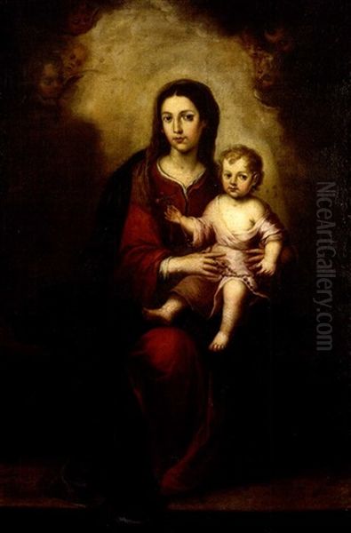 The Virgin Of The Rosary And Child (bartolome Esteban Murillo Or Follower) Oil Painting by Bartolome Esteban Murillo