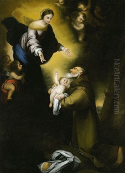 Der Heilige Felix Von Cantalice Empfiehlt Den Jesusknaben Der Madonna Oil Painting by Bartolome Esteban Murillo