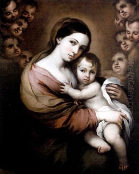 The Madonna And Child Surrounded By Angels Oil Painting by Bartolome Esteban Murillo