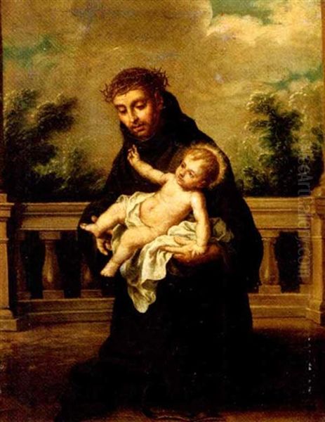 Saint Anthony Of Padua With The Christ Child On A Balcony Oil Painting by Bartolome Esteban Murillo