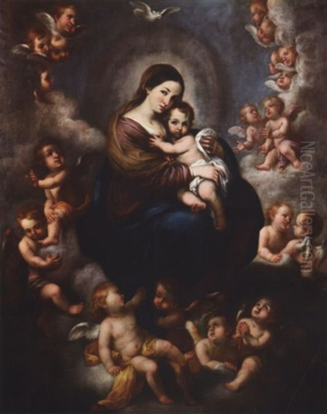 Vierge A L'enfant Entouree D'angelots Oil Painting by Bartolome Esteban Murillo