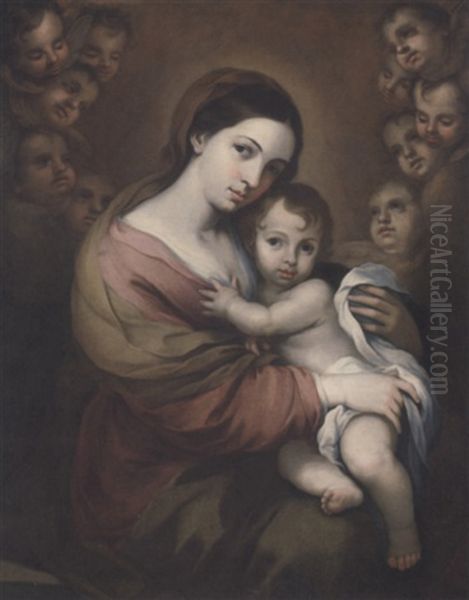 The Virgin And Child Surrounded By Cherubim Oil Painting by Bartolome Esteban Murillo