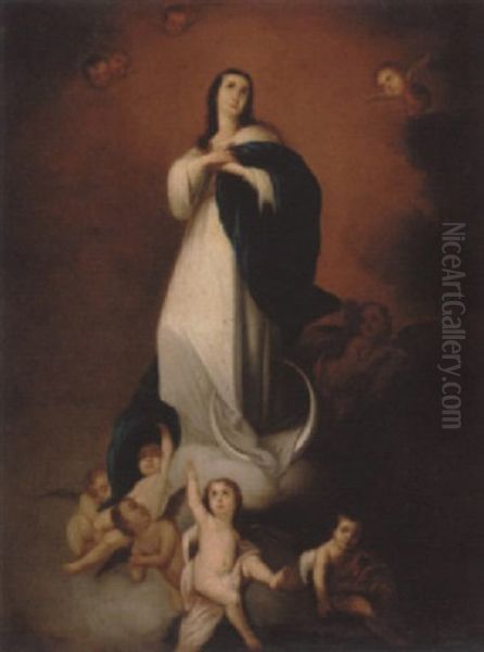 Jonfru Maria Pa Manesglet Oil Painting by Bartolome Esteban Murillo