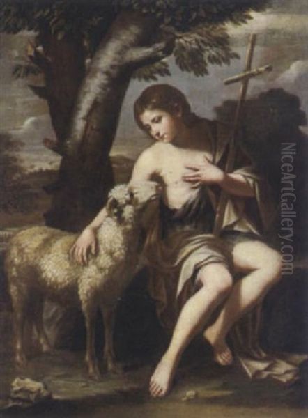 Johannesknabe Mit Dem Lamm In Einer Landschaft Oil Painting by Bartolome Esteban Murillo