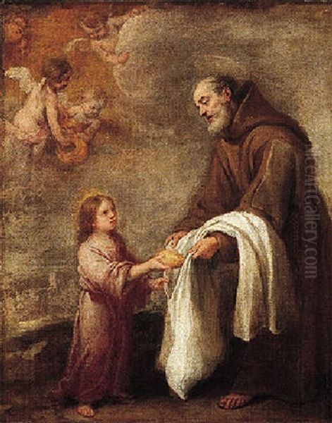 San Felix De Cantalico With The Infant Christ Oil Painting by Bartolome Esteban Murillo