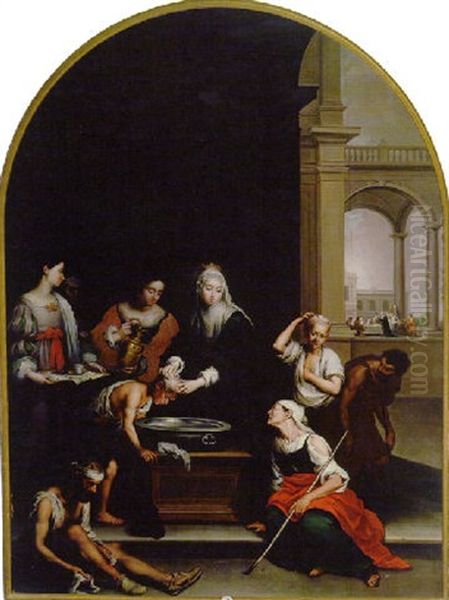 La Caridad De Santa Isabel De Hungria Oil Painting by Bartolome Esteban Murillo