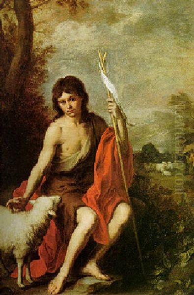 Saint John The Baptist Seated In A Landscape Oil Painting by Bartolome Esteban Murillo