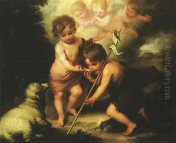 Saint John The Baptist And Christ Oil Painting by Bartolome Esteban Murillo