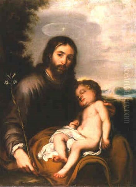 San Jose Con El Nino Dormido Oil Painting by Bartolome Esteban Murillo