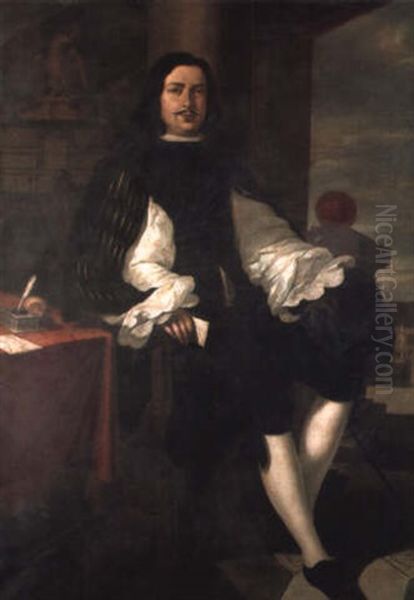 Portrait Of Giovanni Battista Priaioggia Holding A Letter By A Draped Table Oil Painting by Bartolome Esteban Murillo