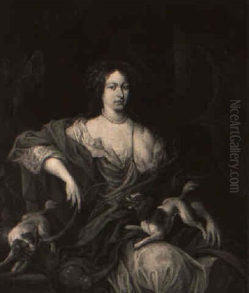 Portrait Of A Lady As Diana With A Quiver Of Arrows And A Bow, And Spaniels Oil Painting by Bartolome Esteban Murillo