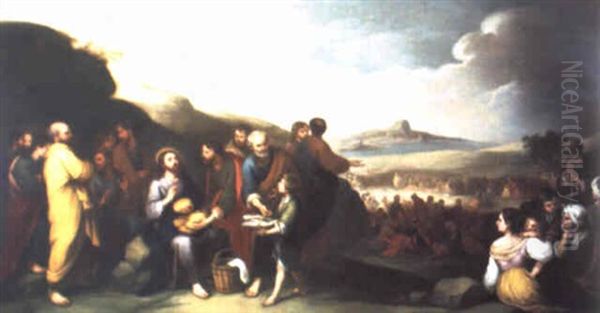 El Milagro De Los Panes Y Los Peces Oil Painting by Bartolome Esteban Murillo