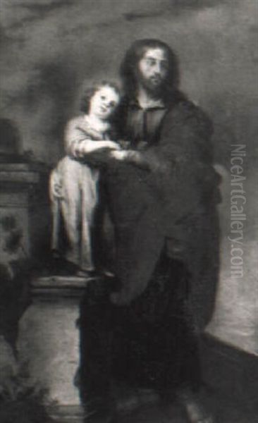 St. Joseph With The Infant Christ Oil Painting by Bartolome Esteban Murillo