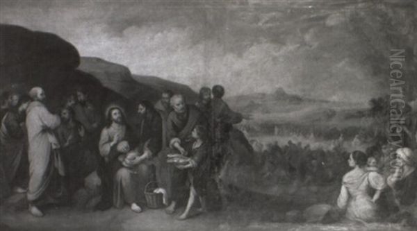 Christ And His Disciples Feeding The Masses Oil Painting by Bartolome Esteban Murillo