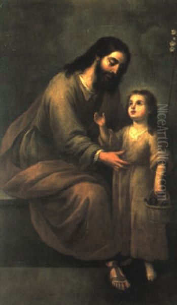 Der Heilige Joseph Mit Dem Jesusknaben Oil Painting by Bartolome Esteban Murillo