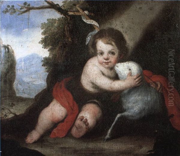 The Infant St. John The Baptist With A Lamb In A Landscape Oil Painting by Bartolome Esteban Murillo