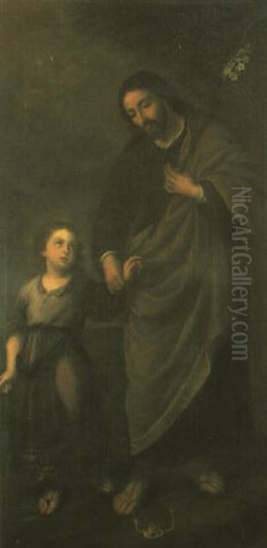 San Jos, Con El Nino Oil Painting by Bartolome Esteban Murillo