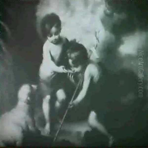 Young John The Baptist With Christ In The Wilderness Oil Painting by Bartolome Esteban Murillo