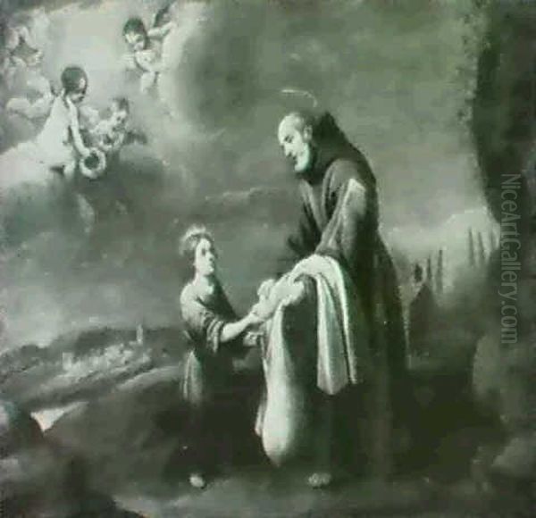 Saint Felix Of Cantalice Recieving A Loaf From The          Christ Child Oil Painting by Bartolome Esteban Murillo