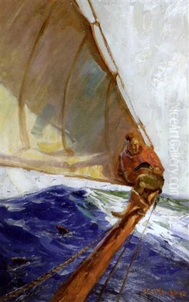 Sailors On Rigging As Sharks Circle Below Oil Painting by Henry Cruse Murphy