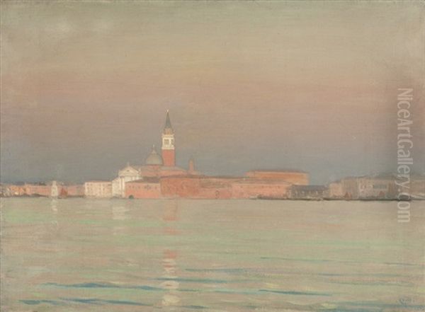 View Of Venice And The Venetian Lagoon At Sunset Oil Painting by Hermann Dudley Murphy