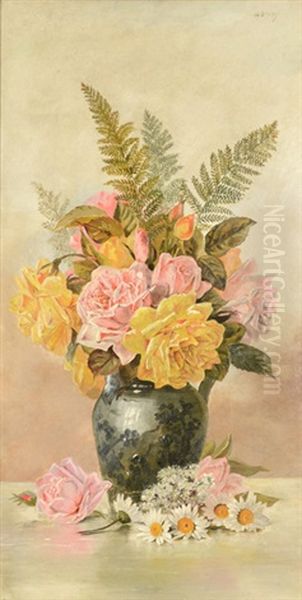 Still Life Fern And Roses Oil Painting by Hermann Dudley Murphy