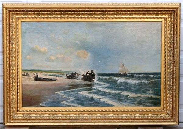 Beachgoers By The Breakers Oil Painting by Hermann Dudley Murphy